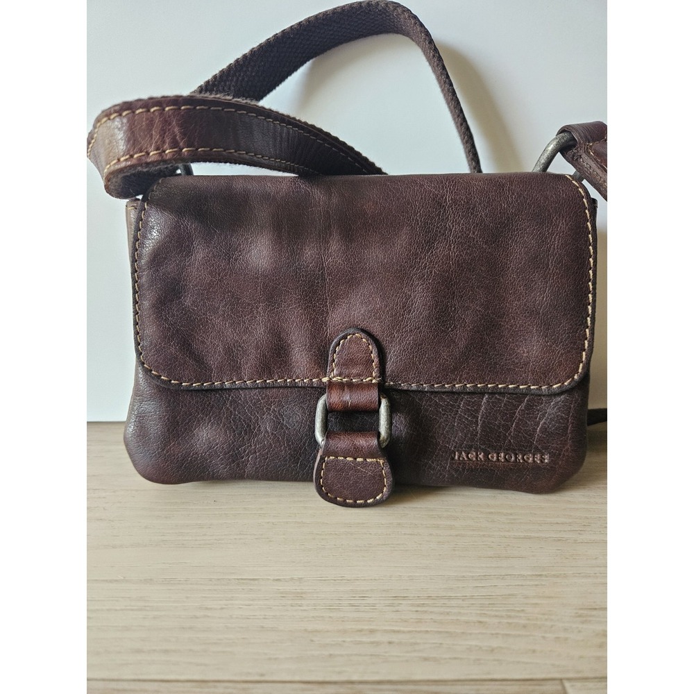 Jack Georges Voyager Mini Soft Brown Leather Crossbody Bag Magnet Closure Zip